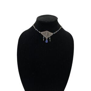 Women’s Chain Lock Choker Necklace with Accent Beads Handmade Vintage 14 inch